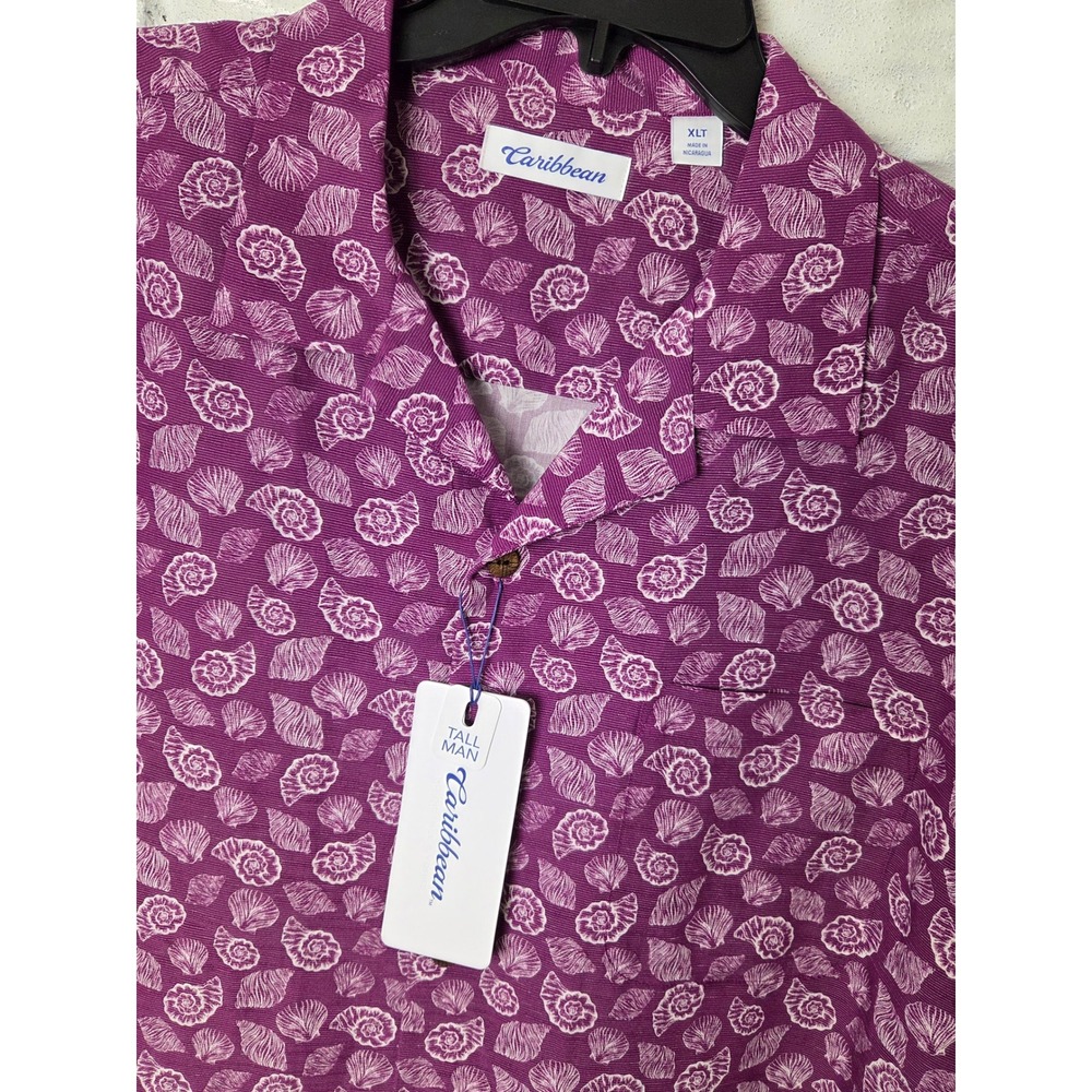 Caribbean Men's size XLT Tall Sea Shells shirt Modal short sleeve Purple NWT